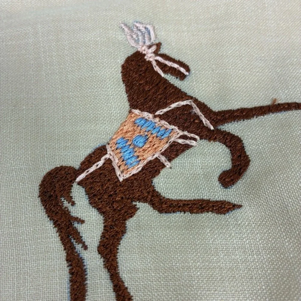 VTG Cocktail Napkins 4‎ Pc Hand Embroidered Horse Western Derby NEW Rare